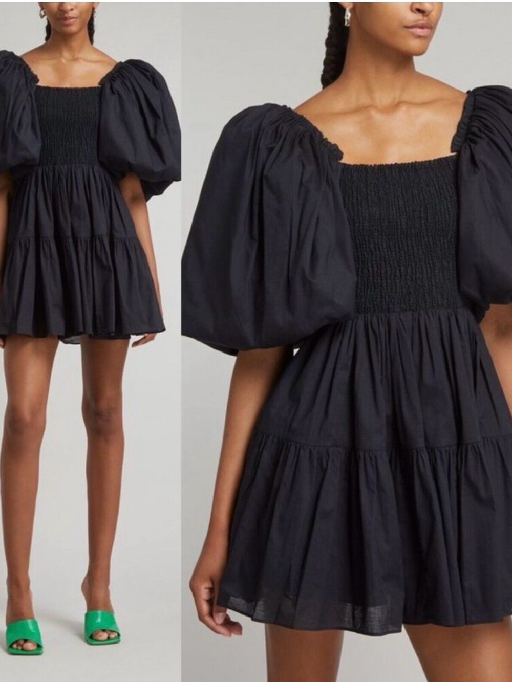 Aje Black Mini Dress with Puff Sleeves